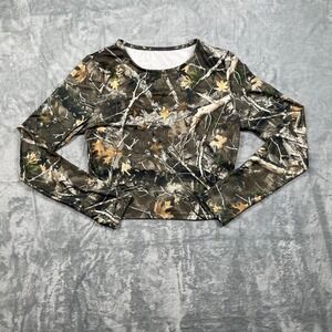 Camouflage Print Long Sleeve Crop Top Casual Outdoor Style Juniors Size S